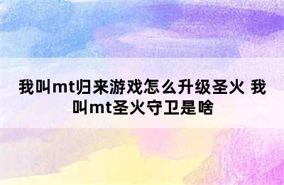 我叫mt归来游戏怎么升级圣火 我叫mt圣火守卫是啥